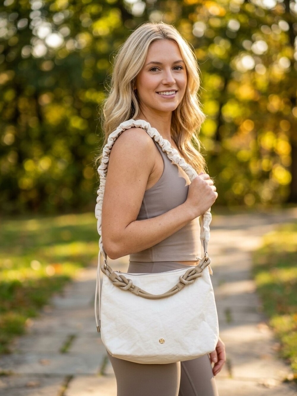 lululemon athletica Beige Shoulder Bag with Knotted Tan Accent
